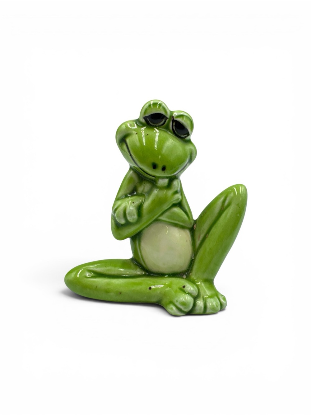 Vintage Ceramic Frog Figurine K500 Anthropomorphic Crossed Arms 3” Green MCM